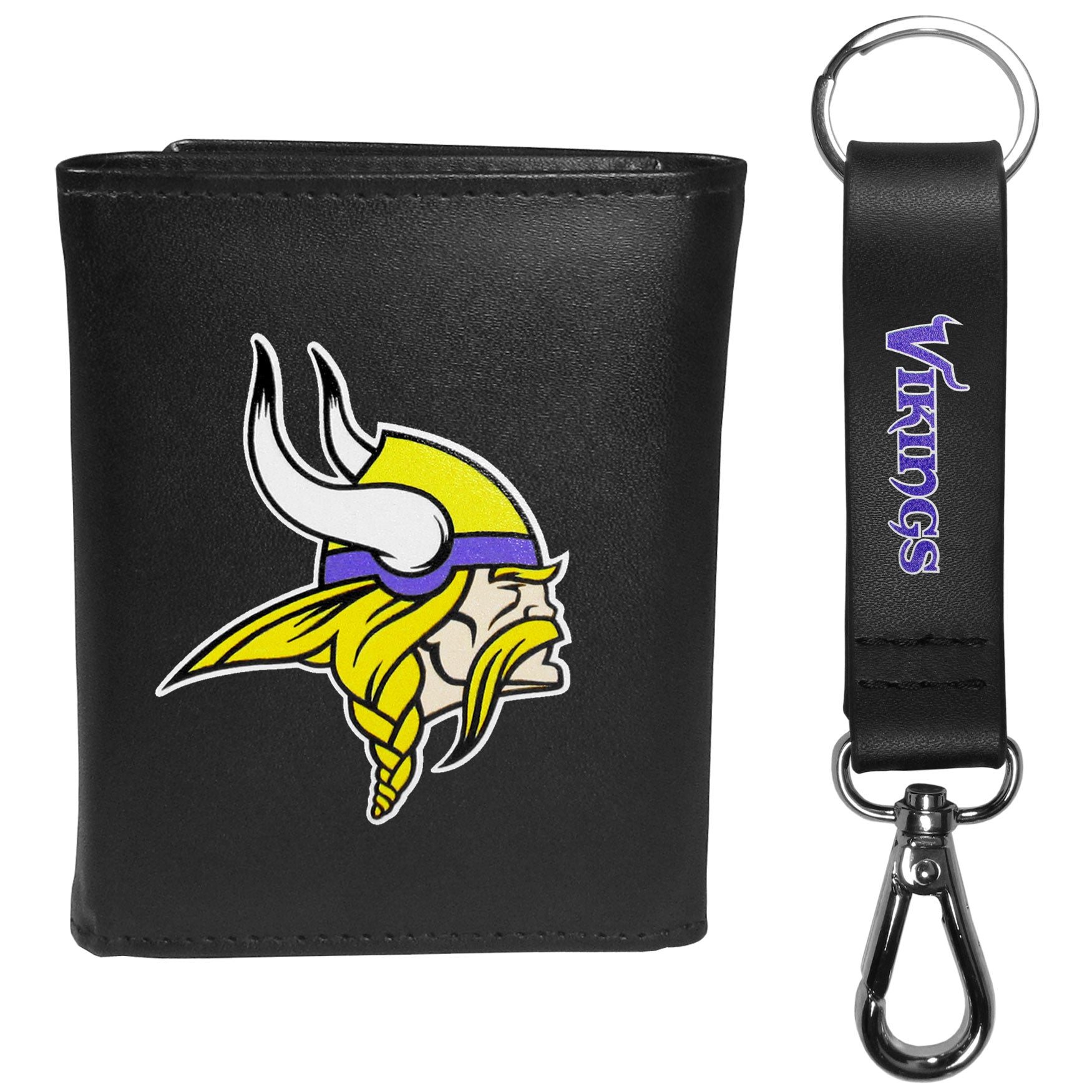 Minnesota Vikings Leather Tri-fold Wallet & Strap Key Chain