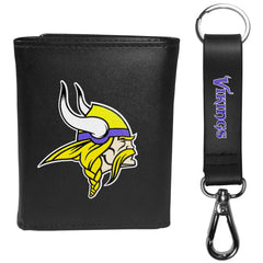 Minnesota Vikings Leather Tri-fold Wallet & Strap Key Chain