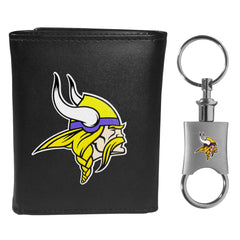 Minnesota Vikings Leather Tri-fold Wallet & Valet Key Chain