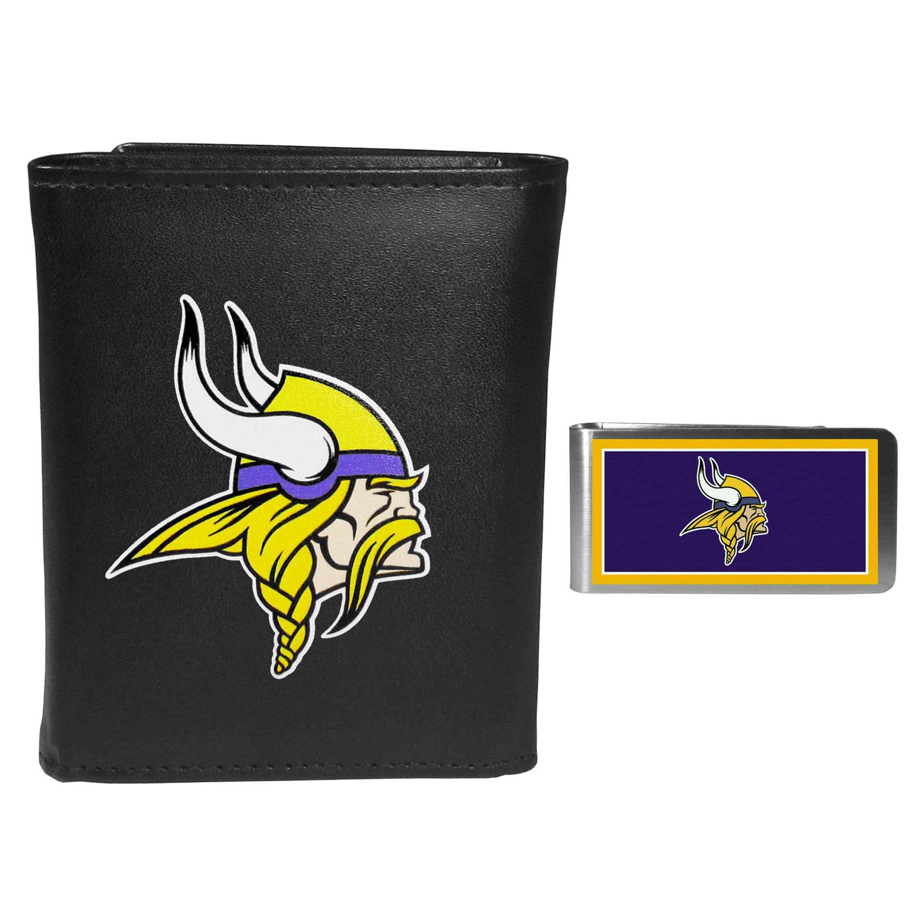 Minnesota Vikings Leather Tri-fold Wallet & Color Money Clip