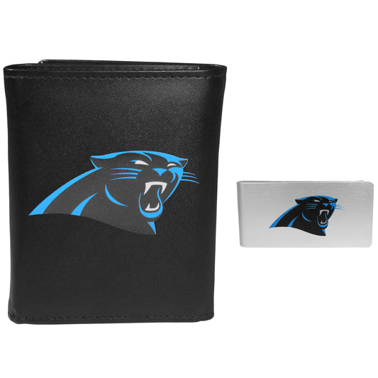 Carolina Panthers Leather Tri-fold Wallet & Money Clip