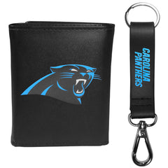 Carolina Panthers Leather Tri-fold Wallet & Strap Key Chain