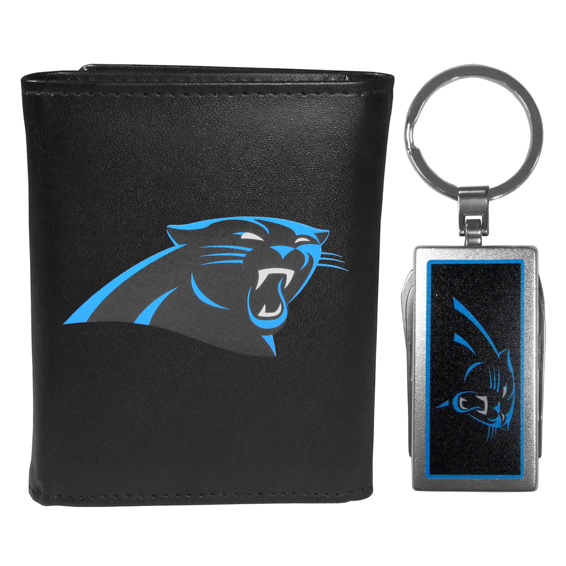 Carolina Panthers Leather Tri-fold Wallet & Multitool Key Chain Black