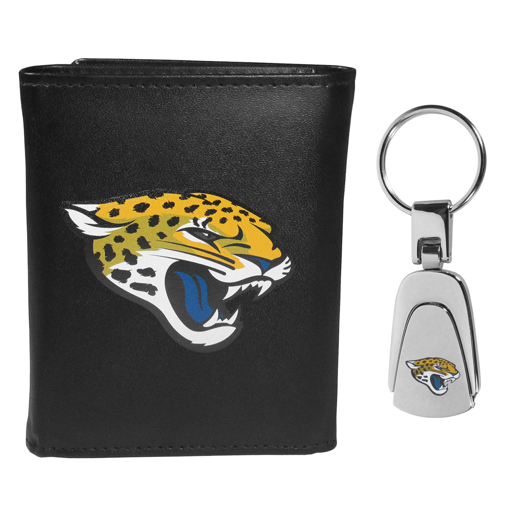 Jacksonville Jaguars Leather Tri-fold Wallet & Steel Key Chain