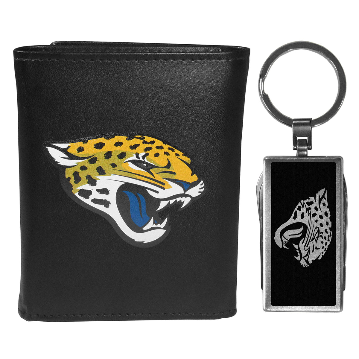 Jacksonville Jaguars Leather Tri-fold Wallet & Multitool Key Chain