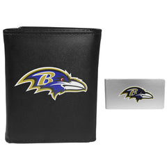 Baltimore Ravens Leather Tri-fold Wallet & Money Clip