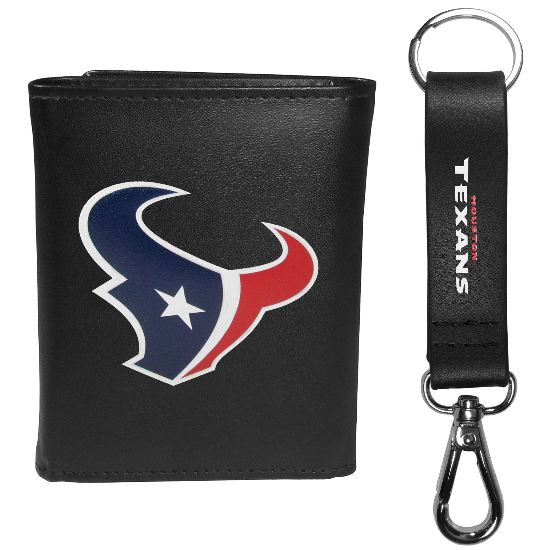 Houston Texans Leather Tri-fold Wallet & Strap Key Chain