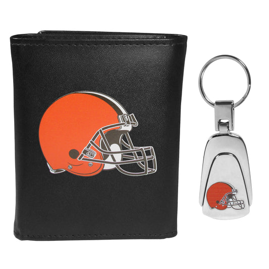 Cleveland Browns Tri-fold Wallet & Steel Key Chain