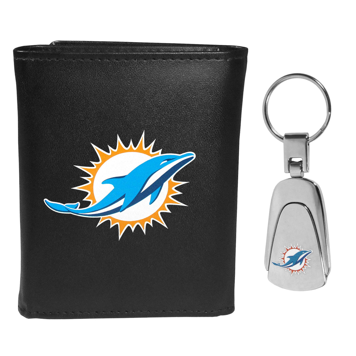 Miami Dolphins Tri-fold Wallet & Steel Key Chain