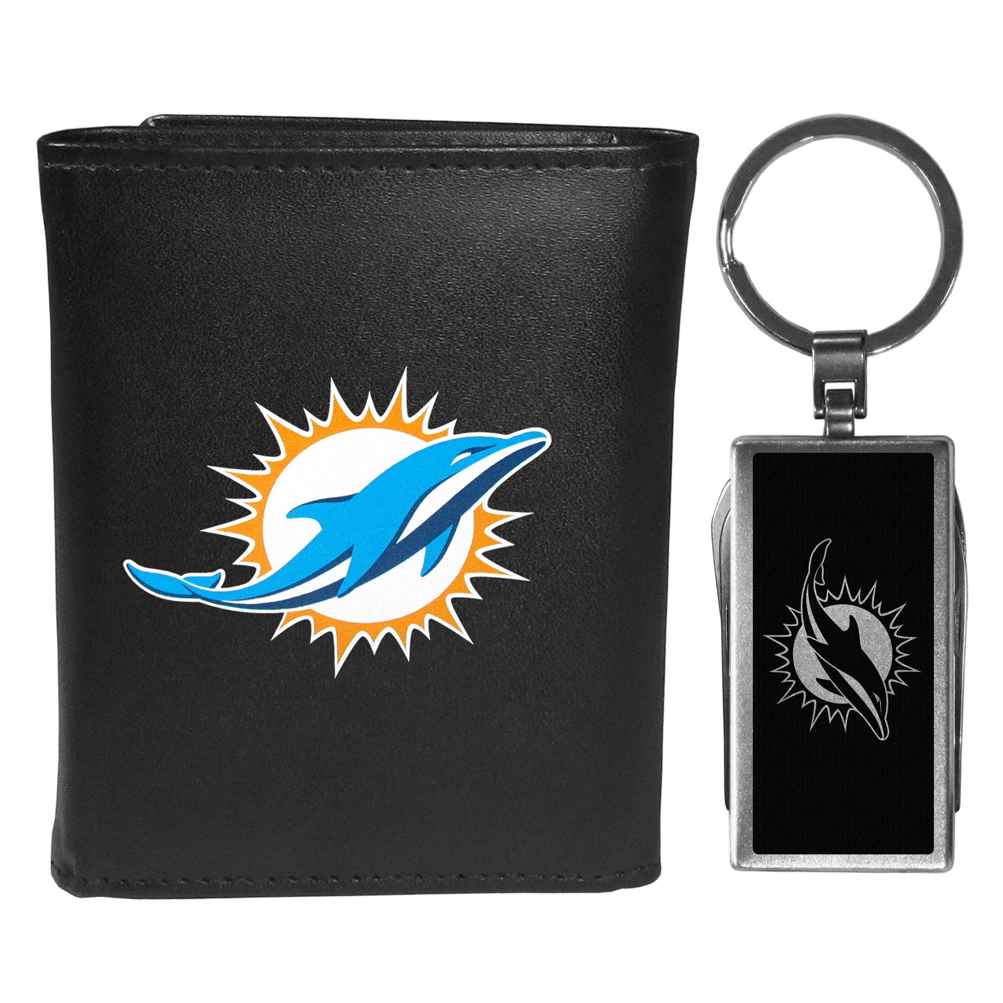 Miami Dolphins Tri-fold Wallet & Multitool Key Chain Black