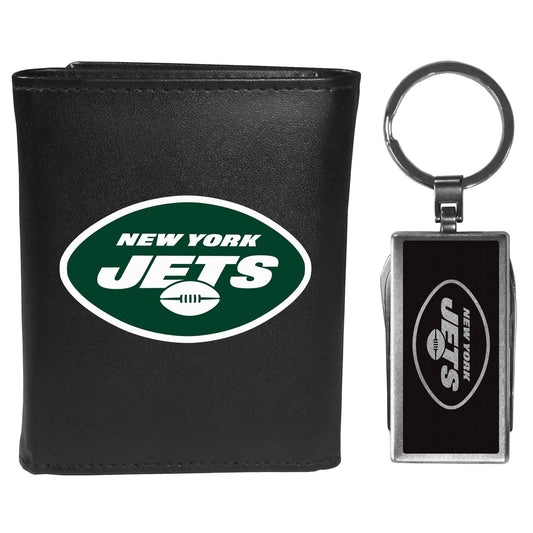 New York Jets Tri-fold Wallet & Multitool Key Chain Black