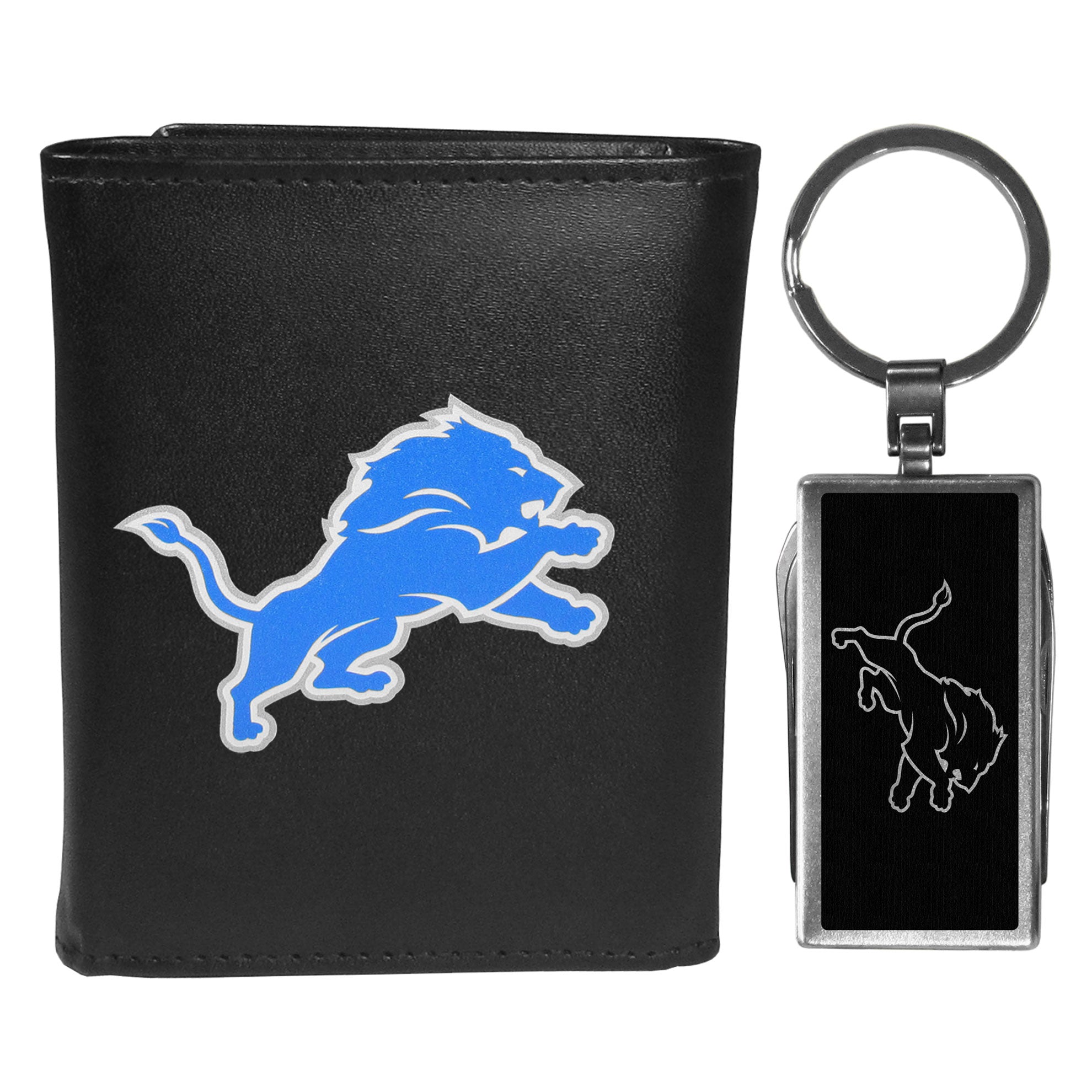 Detroit Lions Tri-fold Wallet & Multitool Key Chain Black