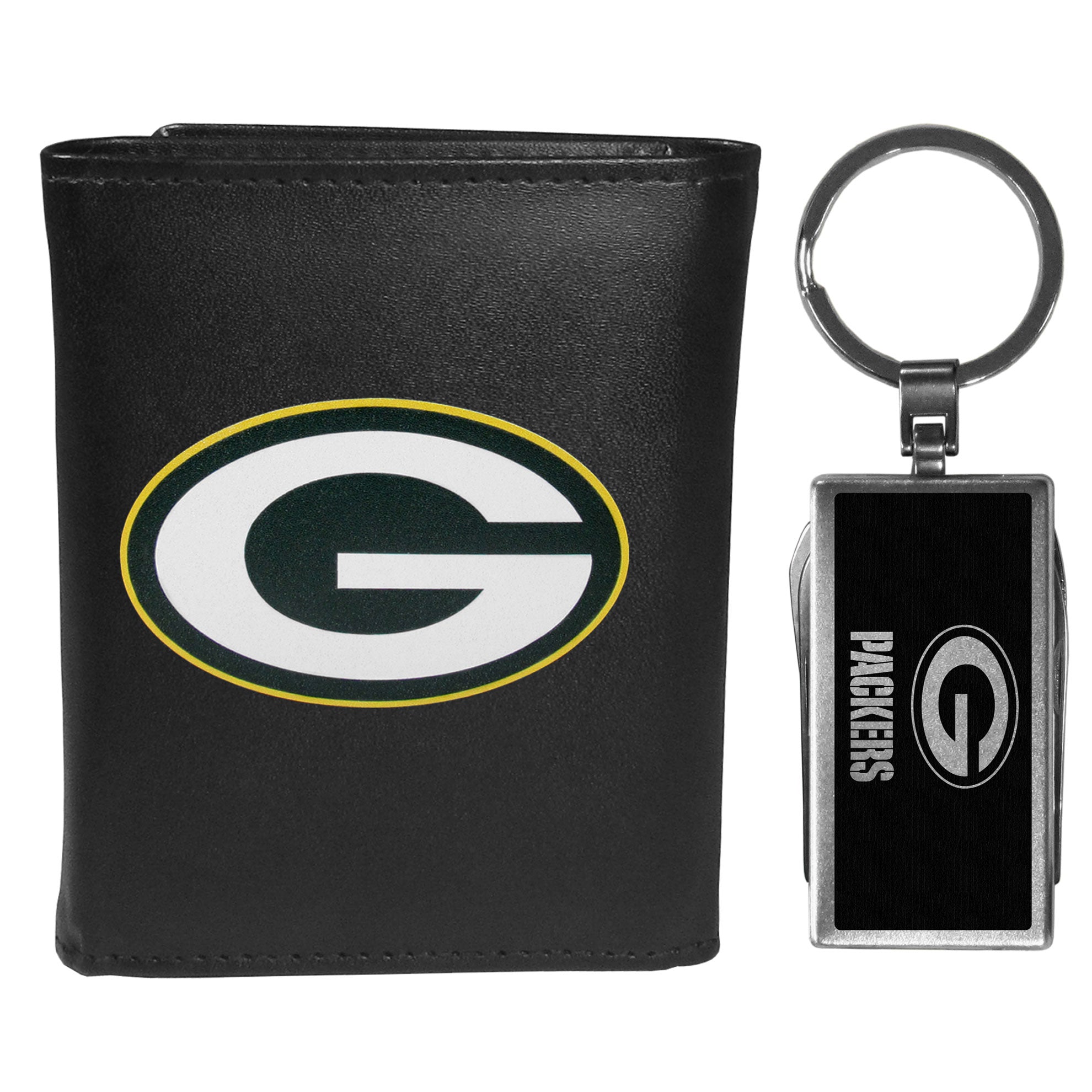 Green Bay Packers Tri-fold Wallet & Multitool Key Chain Black