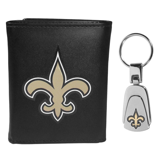 New Orleans Saints Tri-fold Wallet & Steel Key Chain