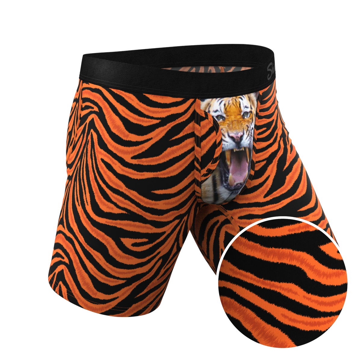 The Feral Feline | Tiger Print Long Leg Ball Hammock® Pouch Underwear With Fly