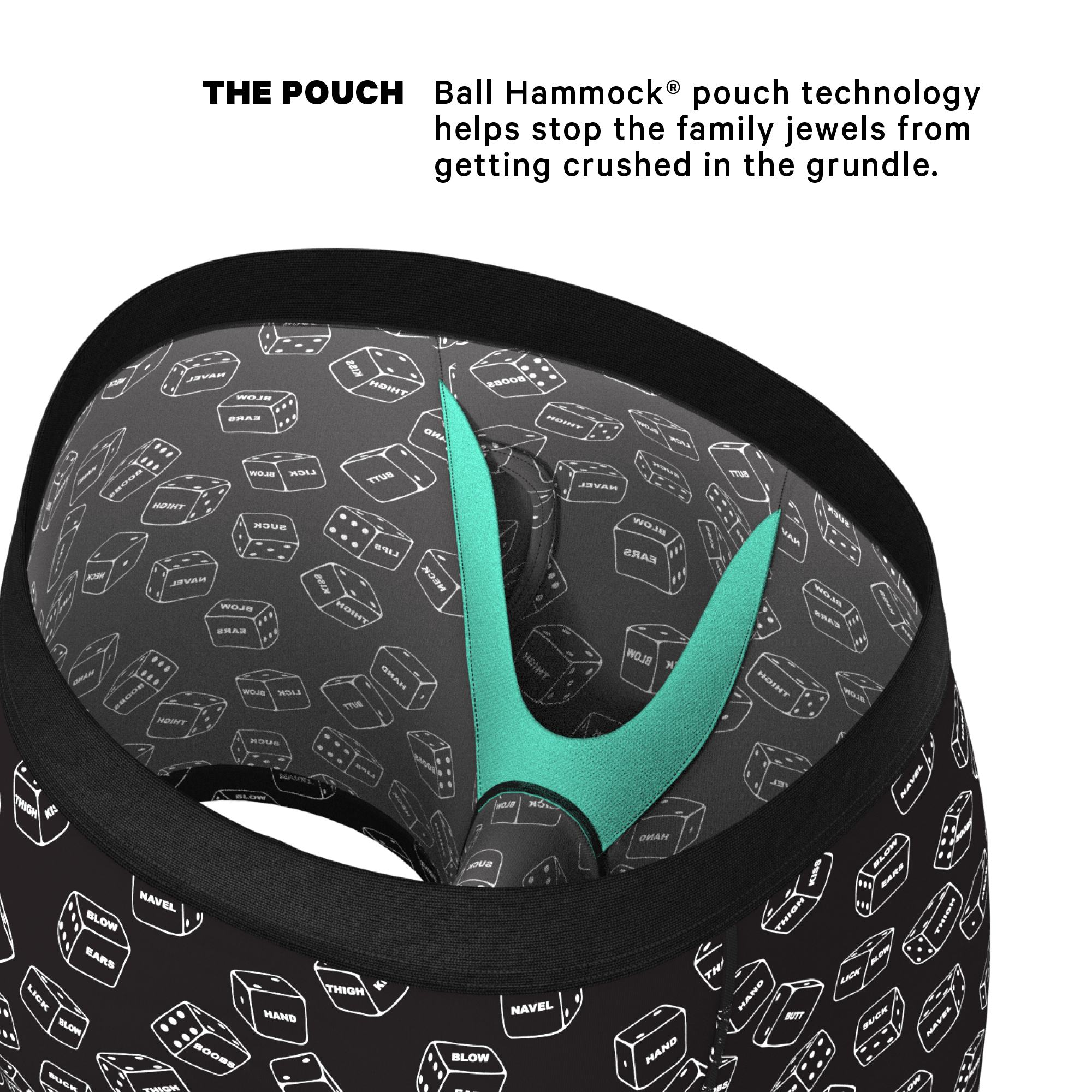 The Free For All | Glow In The Dark Dice Ball Hammock® Pouch Underwear With Fly - Shinesty