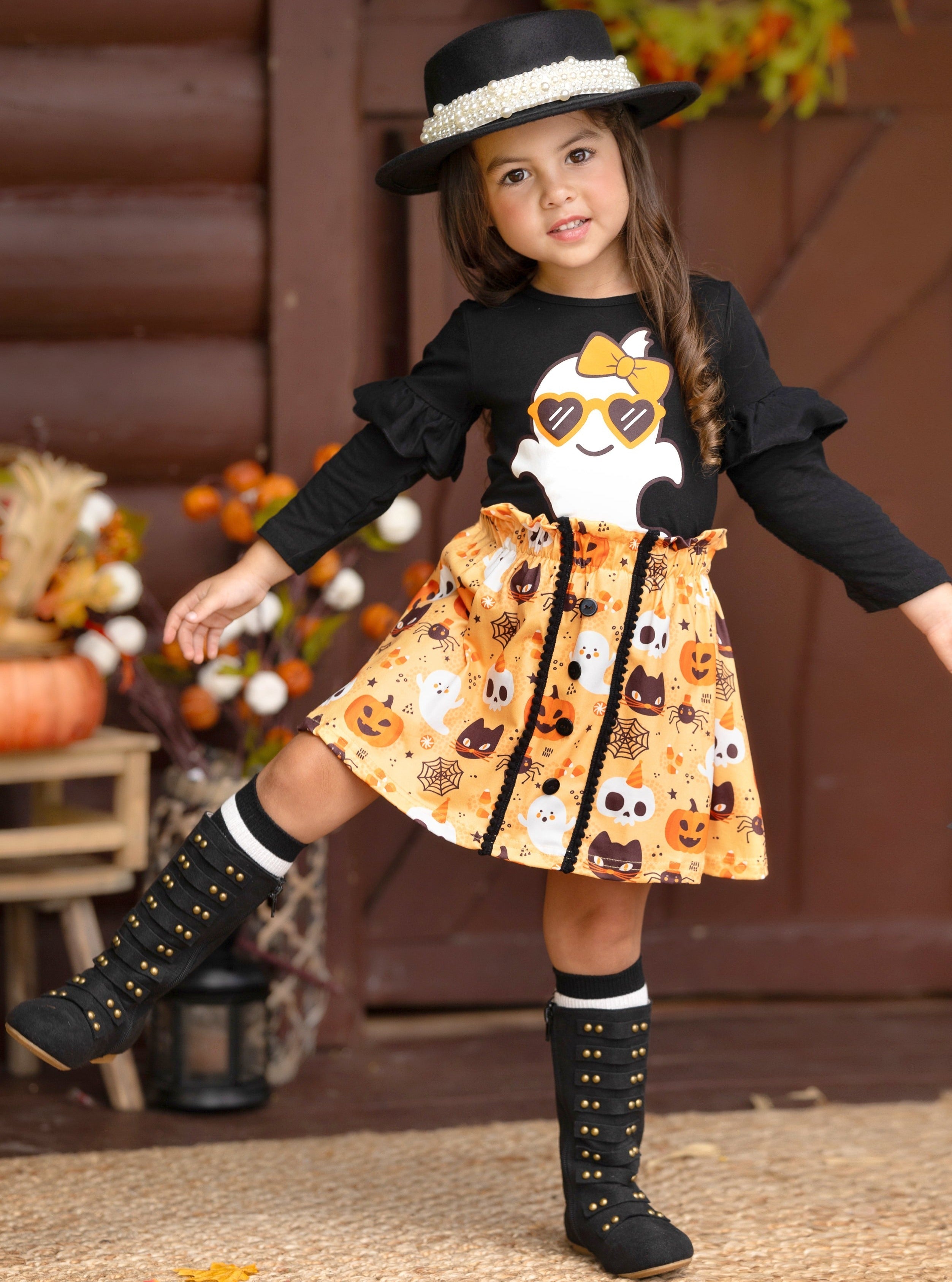 Boo, Felicia Ghost Top and Halloween Skirt Set