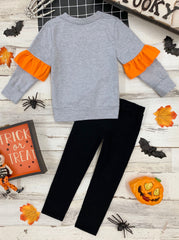 Boo-tiful Ruffle Sleeve Sweater and Sequin Legging Set