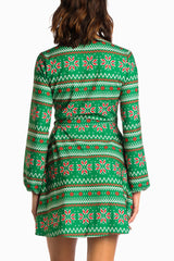 The Kris Kringle | Green Fair Isle Christmas Wrap Dress