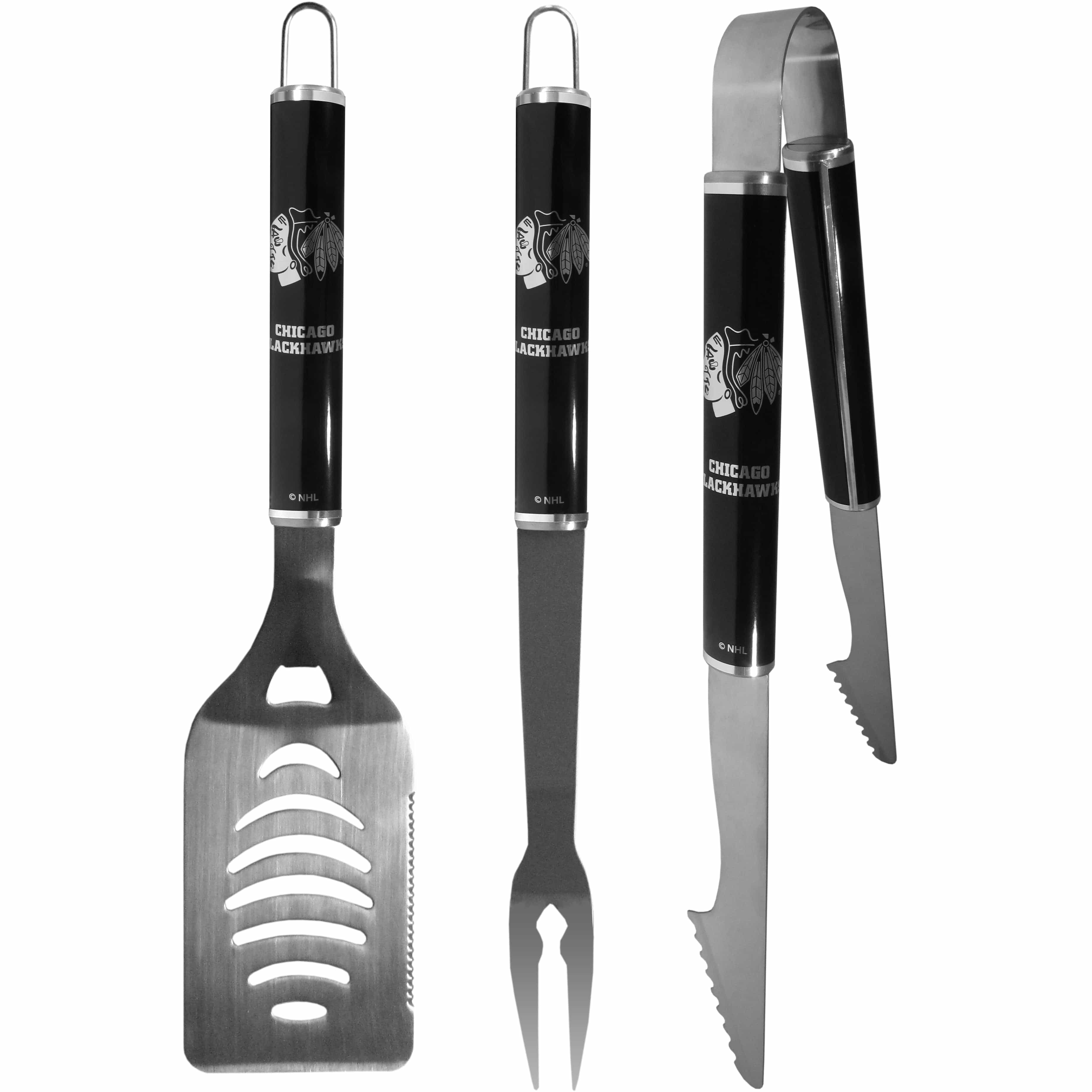 Chicago Blackhawks® 3 pc Steel BBQ Set in Black - Siskiyou Buckle