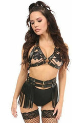 Daisy Corsets Black/Gold  Faux Leather Lace-Up Bra Top