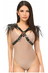 Daisy Corsets Black Vegan Leather Body Harness w/Shoulder Fringe