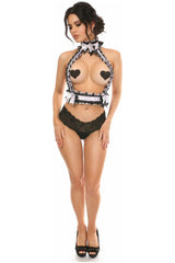 Daisy Corsets Kitten Collection White/Black Lace Double Strap Body Harness