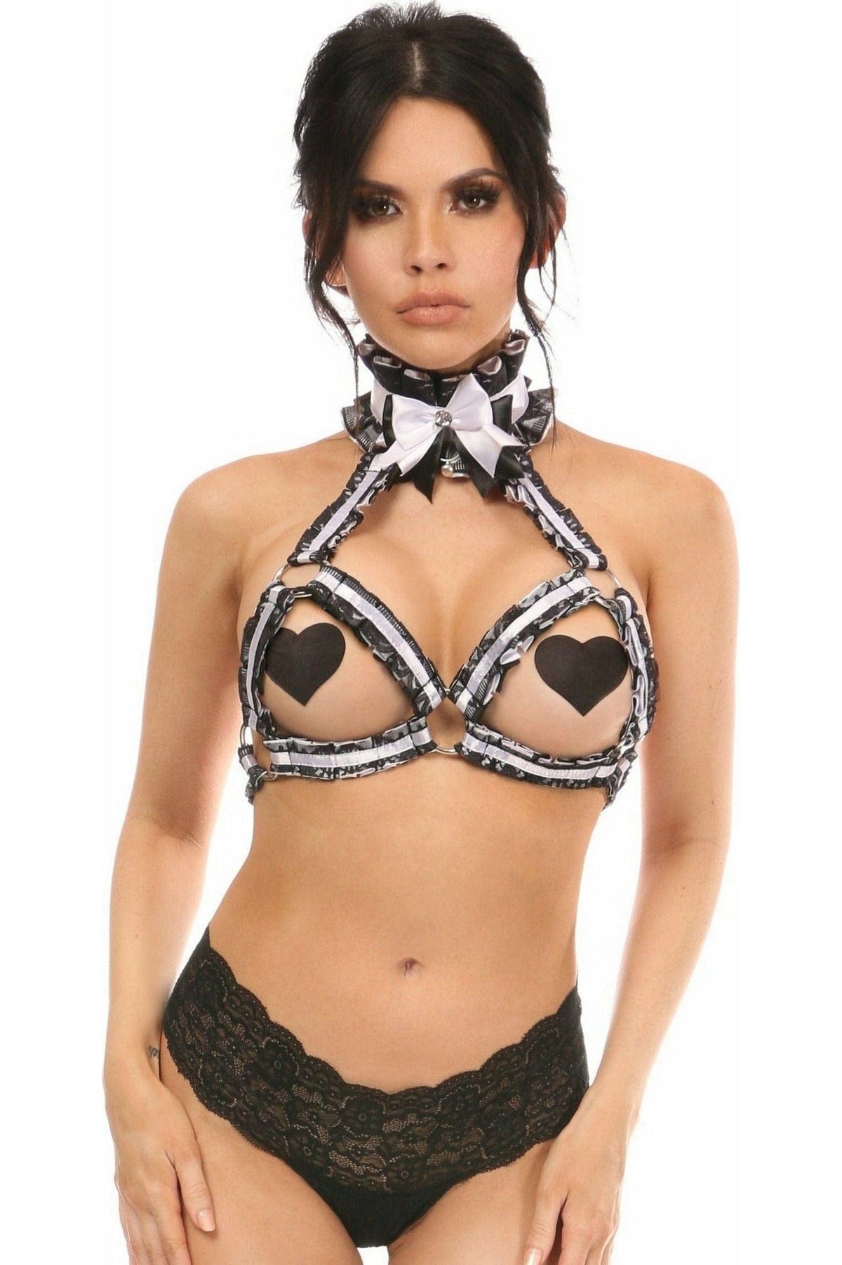 Daisy Corsets Kitten Collection White/Black Lace Bra Top Body Harness - Daisy Corsets