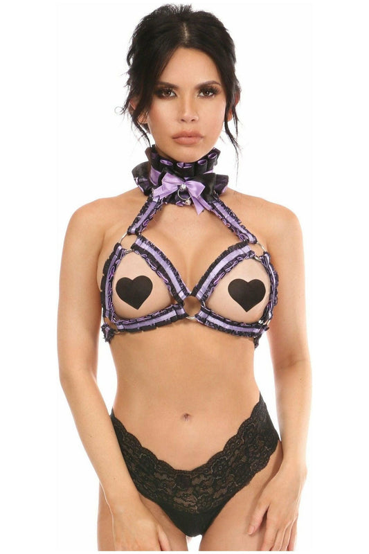 Daisy Corsets Kitten Collection Lavender/Black Lace Bra Top Body Harness