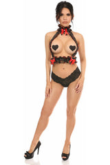 Daisy Corsets Kitten Collection Red Roses Satin Double Strap Body Harness