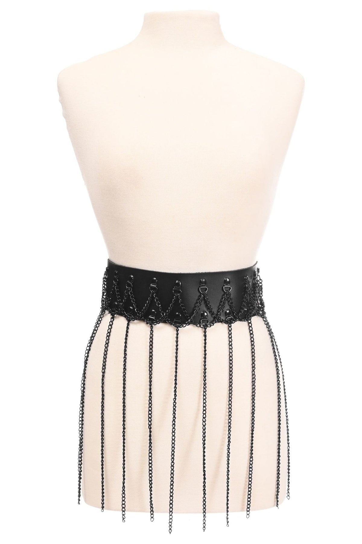 Daisy Corsets Black Faux Leather & Black Metallic Chain Fringe Skirt - Daisy Corsets