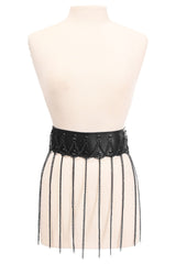 Daisy Corsets Black Faux Leather & Black Metallic Chain Fringe Skirt