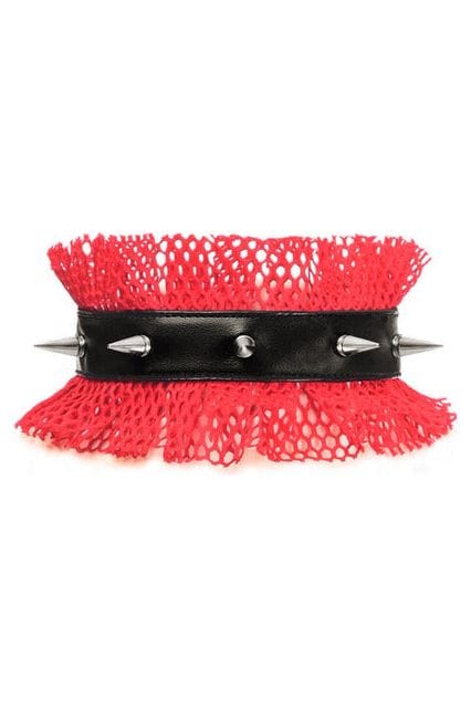 Daisy Corsets Kitten Collection Red/Black Fishnet Spike Choker - Daisy Corsets