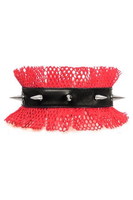 Daisy Corsets Kitten Collection Red/Black Fishnet Spike Choker