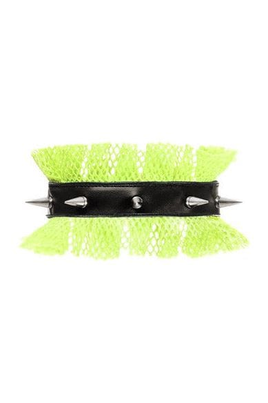 Daisy Corsets Kitten Collection Neon Green/Black Fishnet Spike Choker - Daisy Corsets