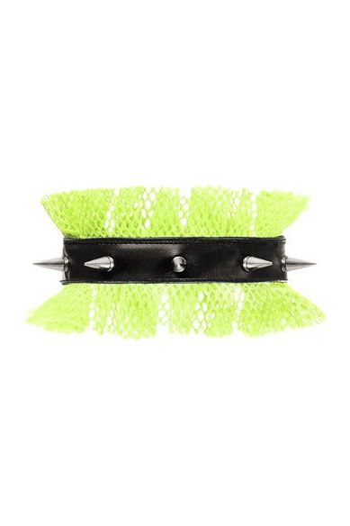 Daisy Corsets Kitten Collection Neon Green/Black Fishnet Spike Choker