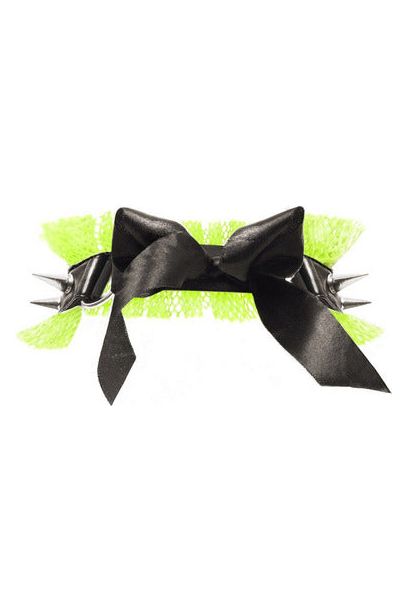 Daisy Corsets Kitten Collection Neon Green/Black Fishnet Spike Choker