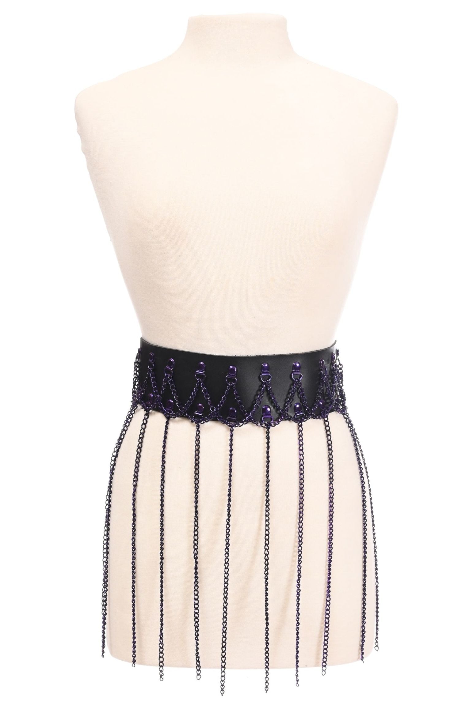 Daisy Corsets Black Faux Leather & Purple Metallic Chain Fringe Skirt