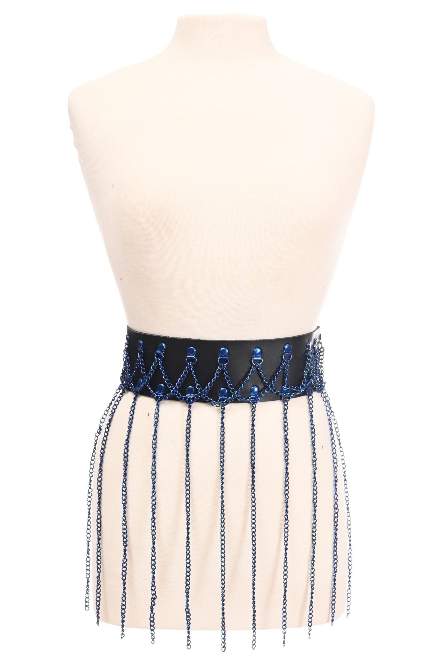 Daisy Corsets Black Faux Leather & Blue Metallic Chain Fringe Skirt