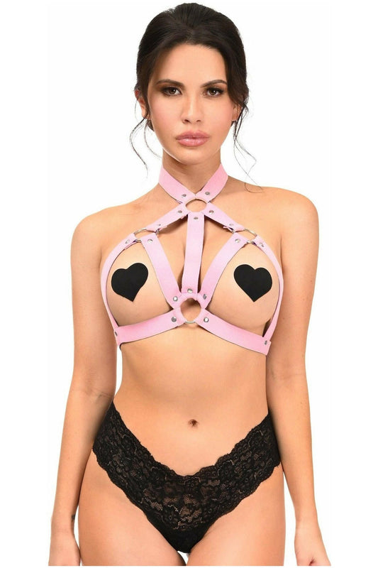 Daisy Corsets BOXED Lt Pink Stretchy Body Harness w/Silver Hardware