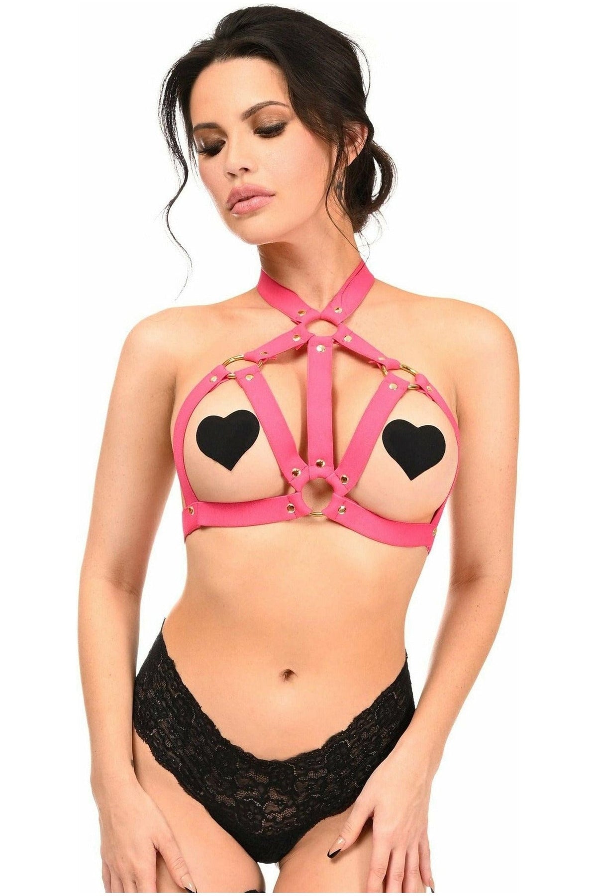 Daisy Corsets BOXED Hot Pink Stretchy Body Harness w/Gold Hardware - Daisy Corsets