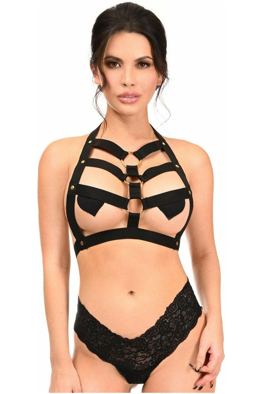 Daisy Corsets BOXED Black Stretchy Body Harness w/Gold Hardware