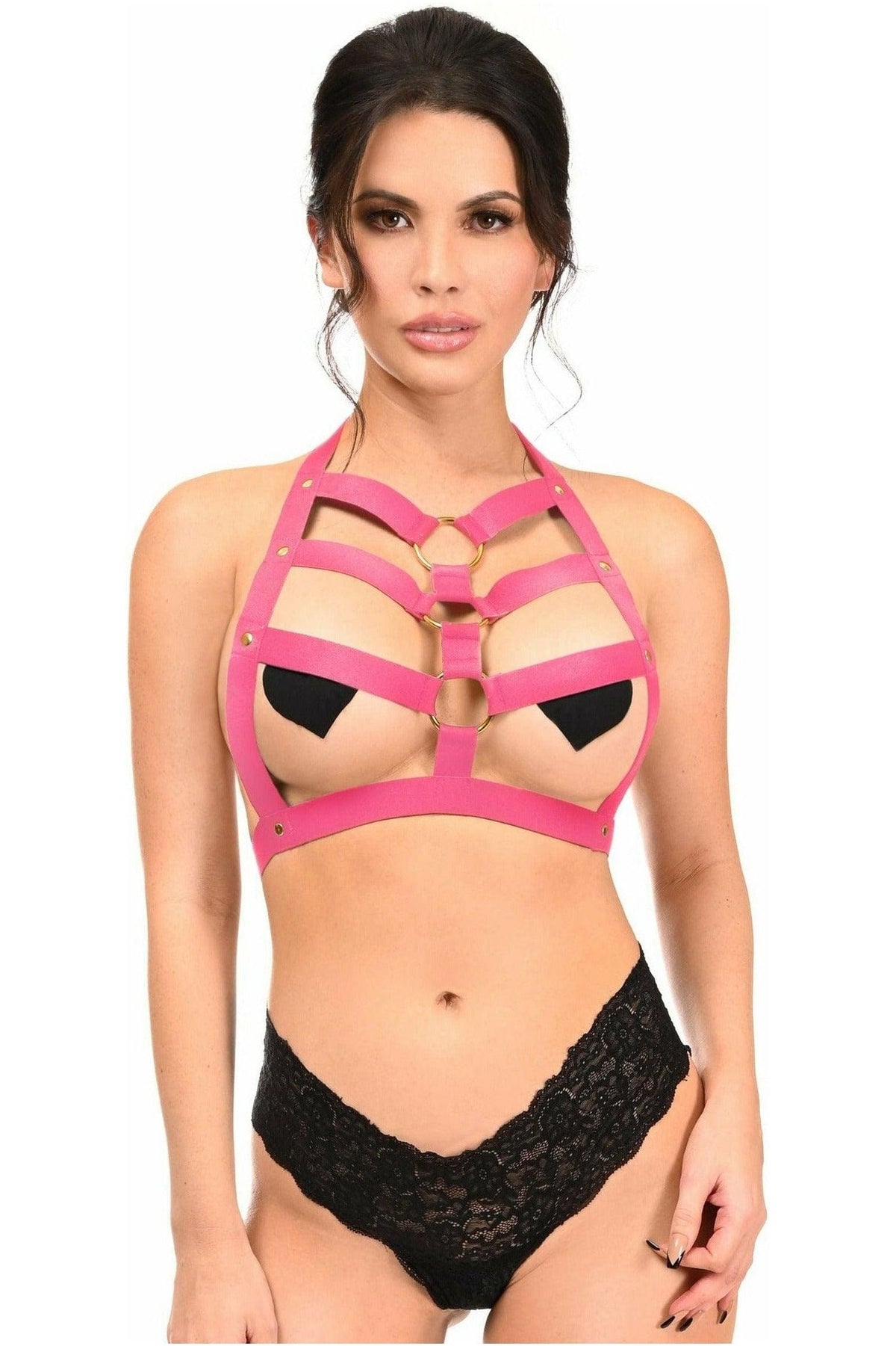 Daisy Corsets BOXED Hot Pink Stretchy Body Harness w/Gold Hardware - Daisy Corsets