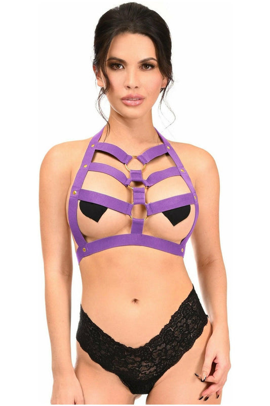 Daisy Corsets BOXED Dark Purple Stretchy Body Harness w/Gold Hardware