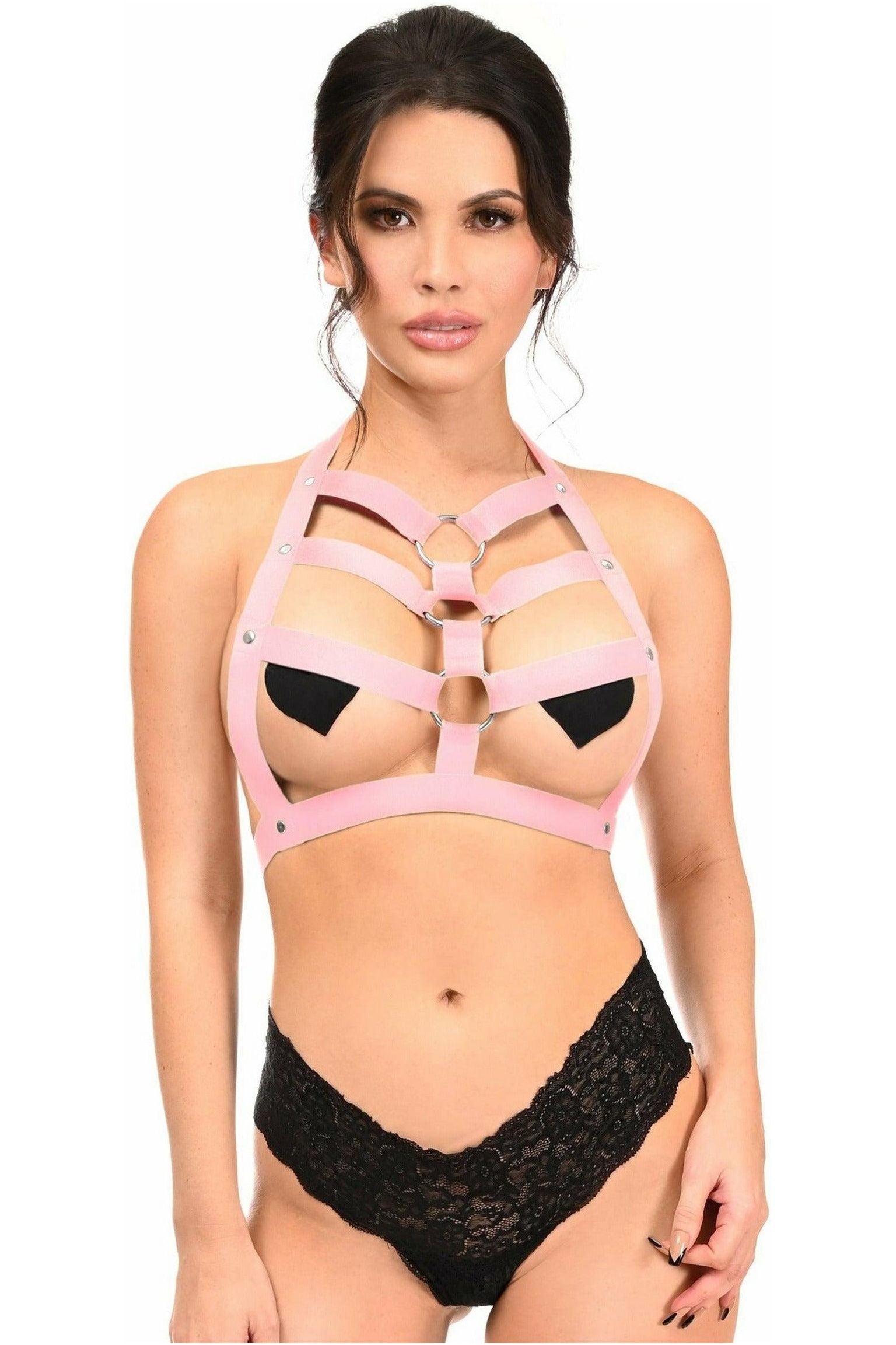 Daisy Corsets BOXED Lt Pink Stretchy Body Harness w/Silver Hardware