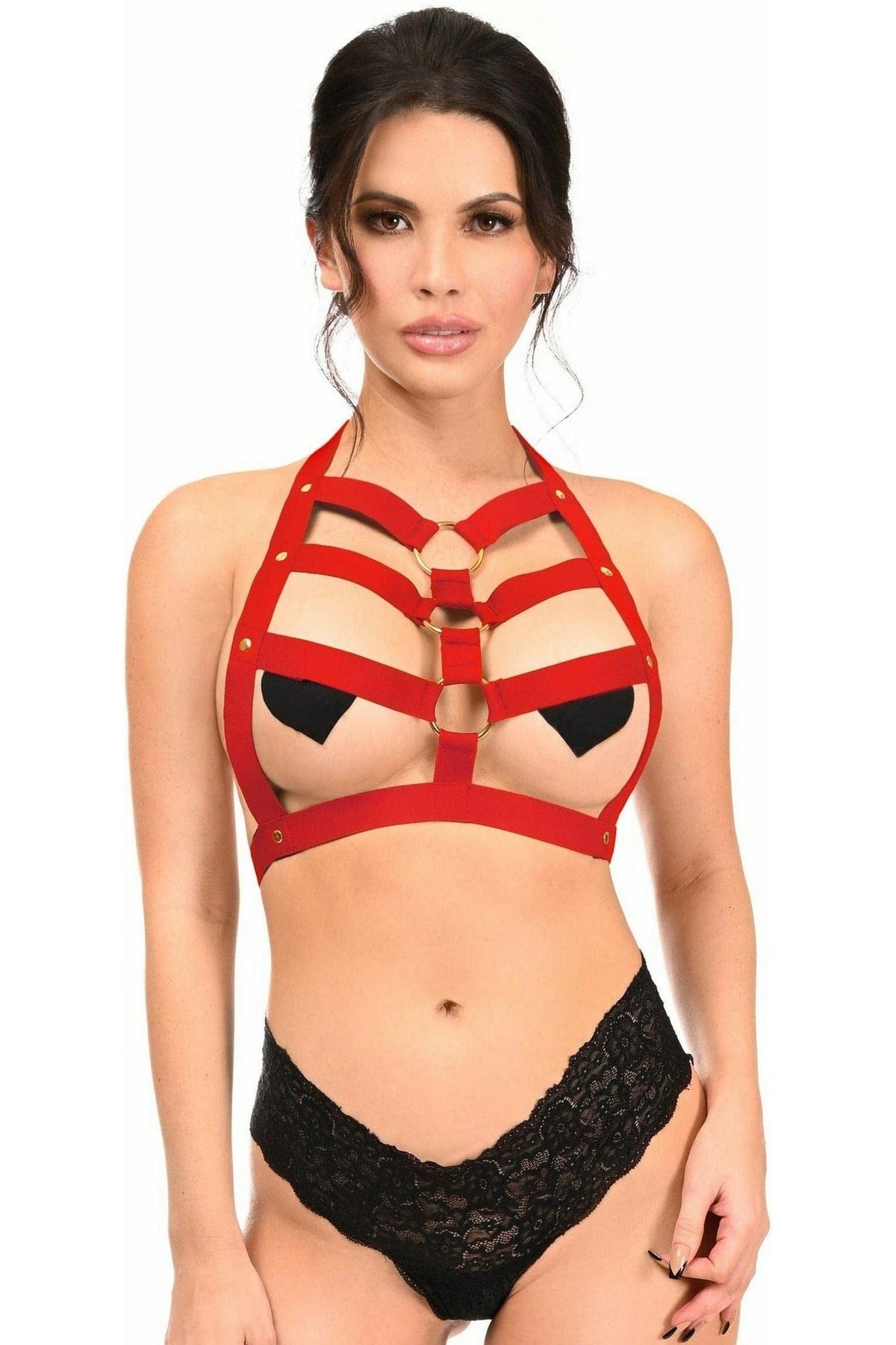 Daisy Corsets BOXED Dark Red Stretchy Body Harness w/Gold Hardware - Daisy Corsets