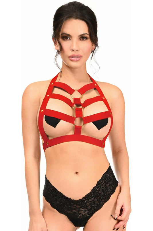 Daisy Corsets BOXED Dark Red Stretchy Body Harness w/Gold Hardware