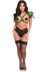 Daisy Corsets Green Holo Shoulder Fringe Body Harness