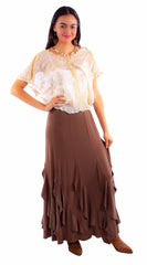 Honey creek brown ruffled gord skirt