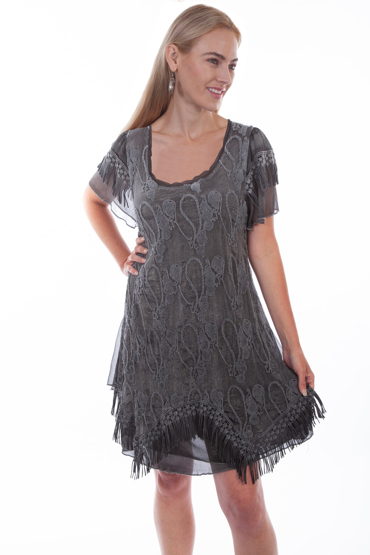 Honey creek charcoal layered capsleeve embellished dress